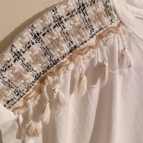 Made In Italy Luxurious Cotton white shirt with tassels embellished Shoulder M - Picture 2 of 7